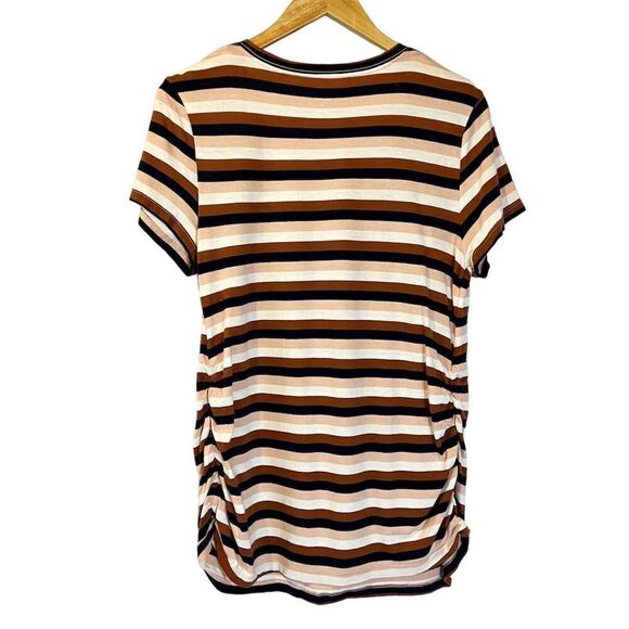 Isabel Maternity Brown Striped V-Neck Tee Shirt Short Sleeve Size M - Picture 2 of 5